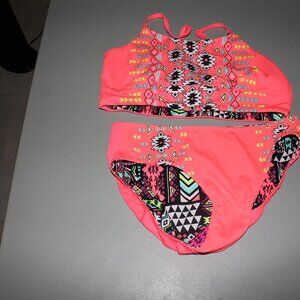 Multi Color Reversibile 2 Pcs  Bikini Swimsuit Size 16
